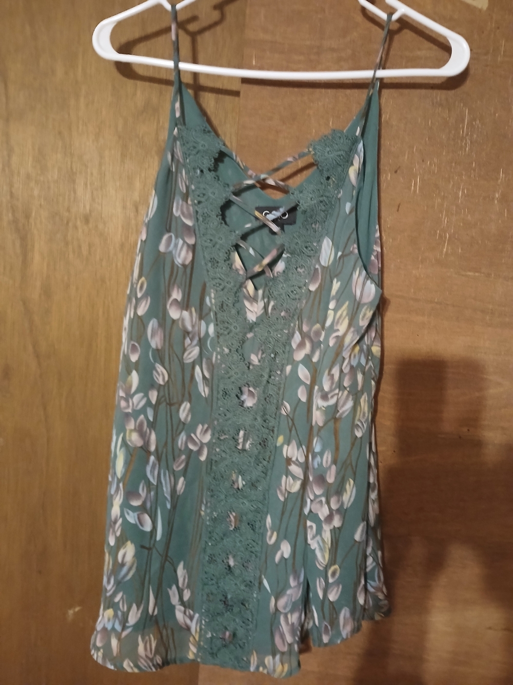 Floral Lace-Trim Green Cami Tank Top